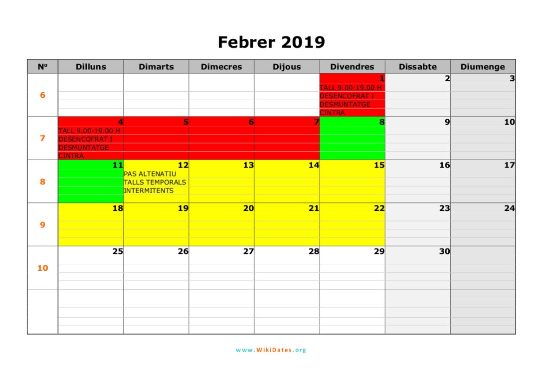 Calendari febrer. 