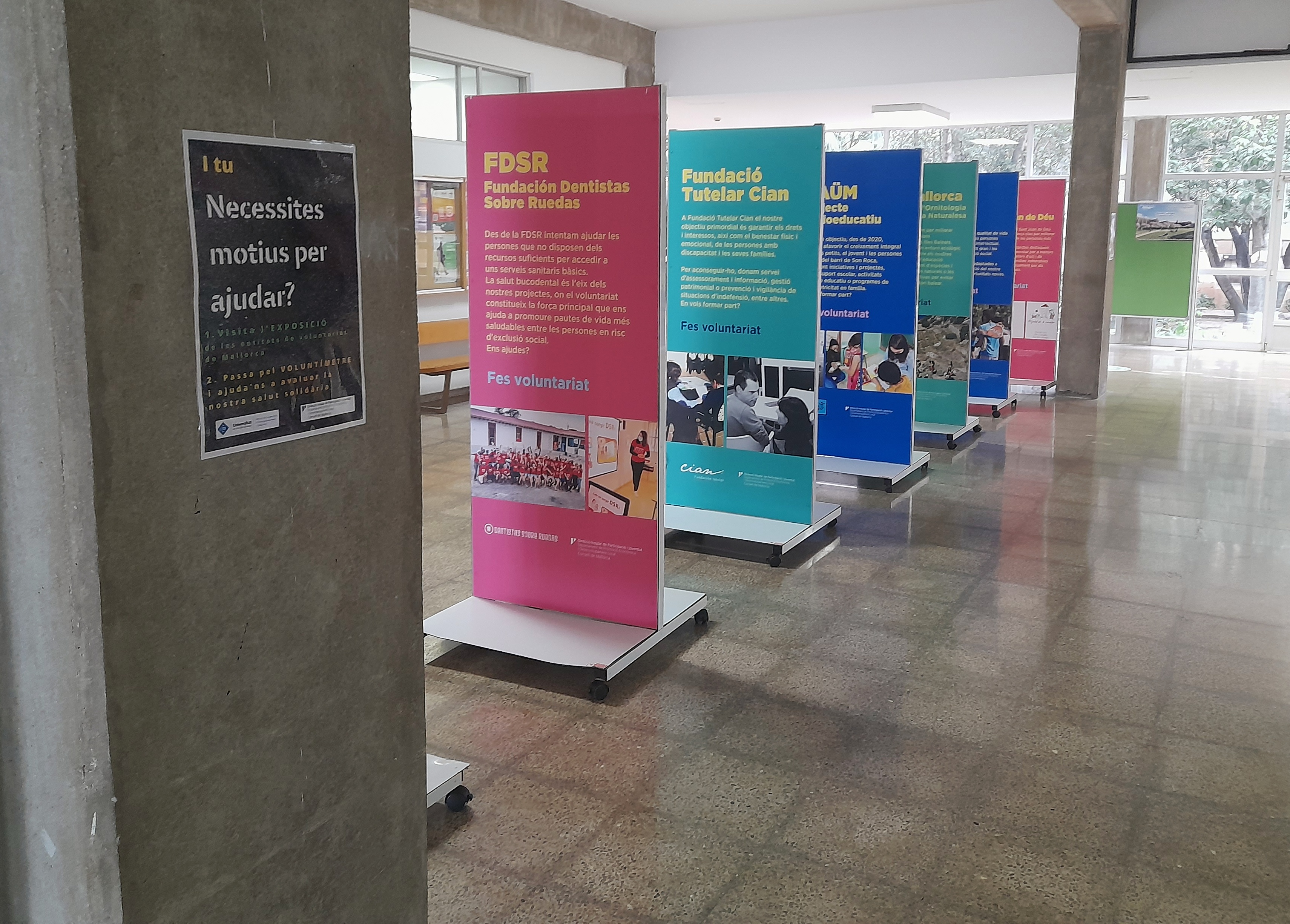 El edificio Ramon Llull de la Universitat de les Illes Balears (UIB) acoge este mes de febrero la exposición del Consell de Mallorca «¿Se necesitan motivos para ayudar?».