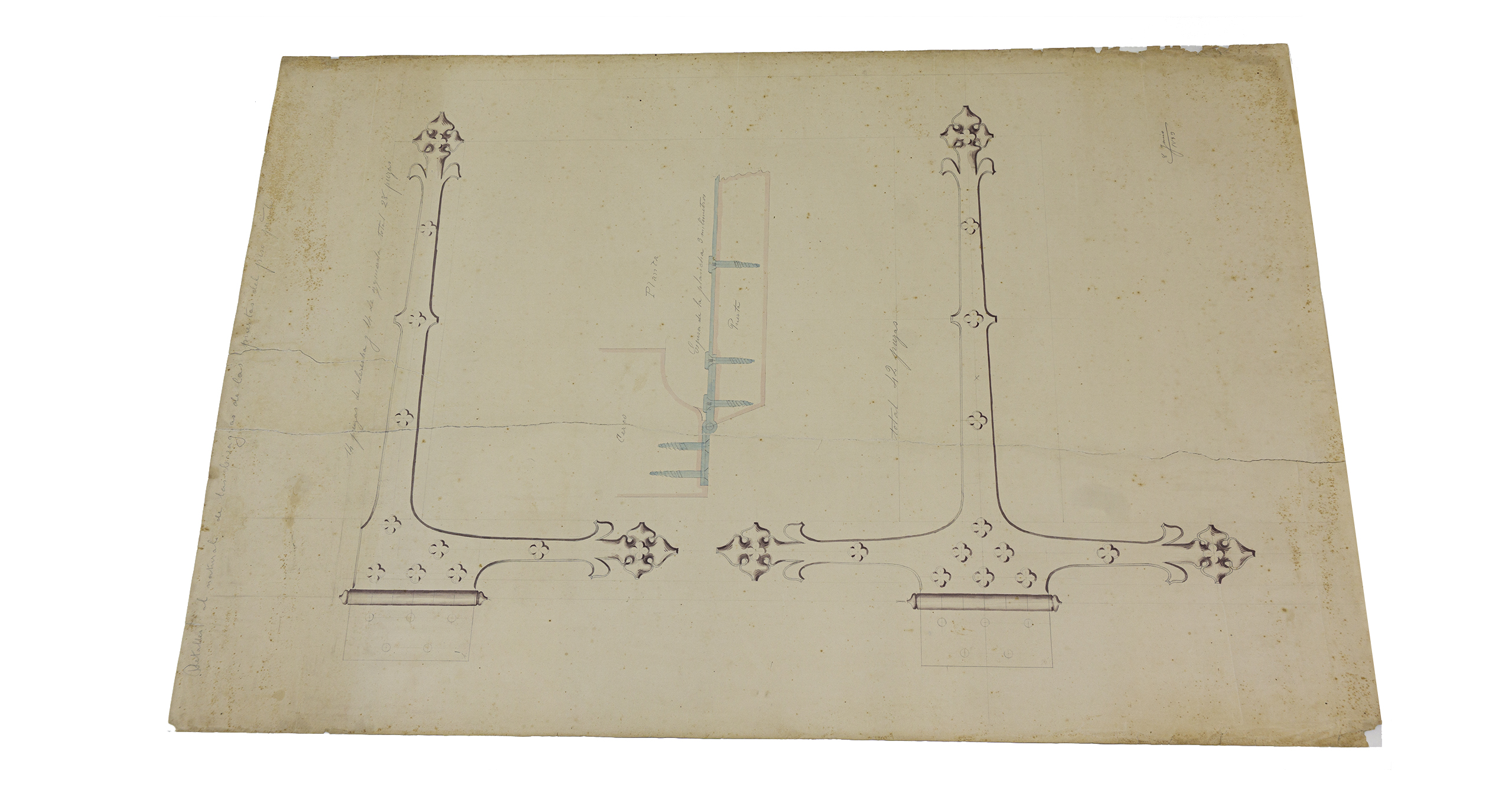 PLA612 P4/8 Dibuixos del projecte de frontisses per a les portes i vidrieres del Palau del Consell (1893), després de la intervenció