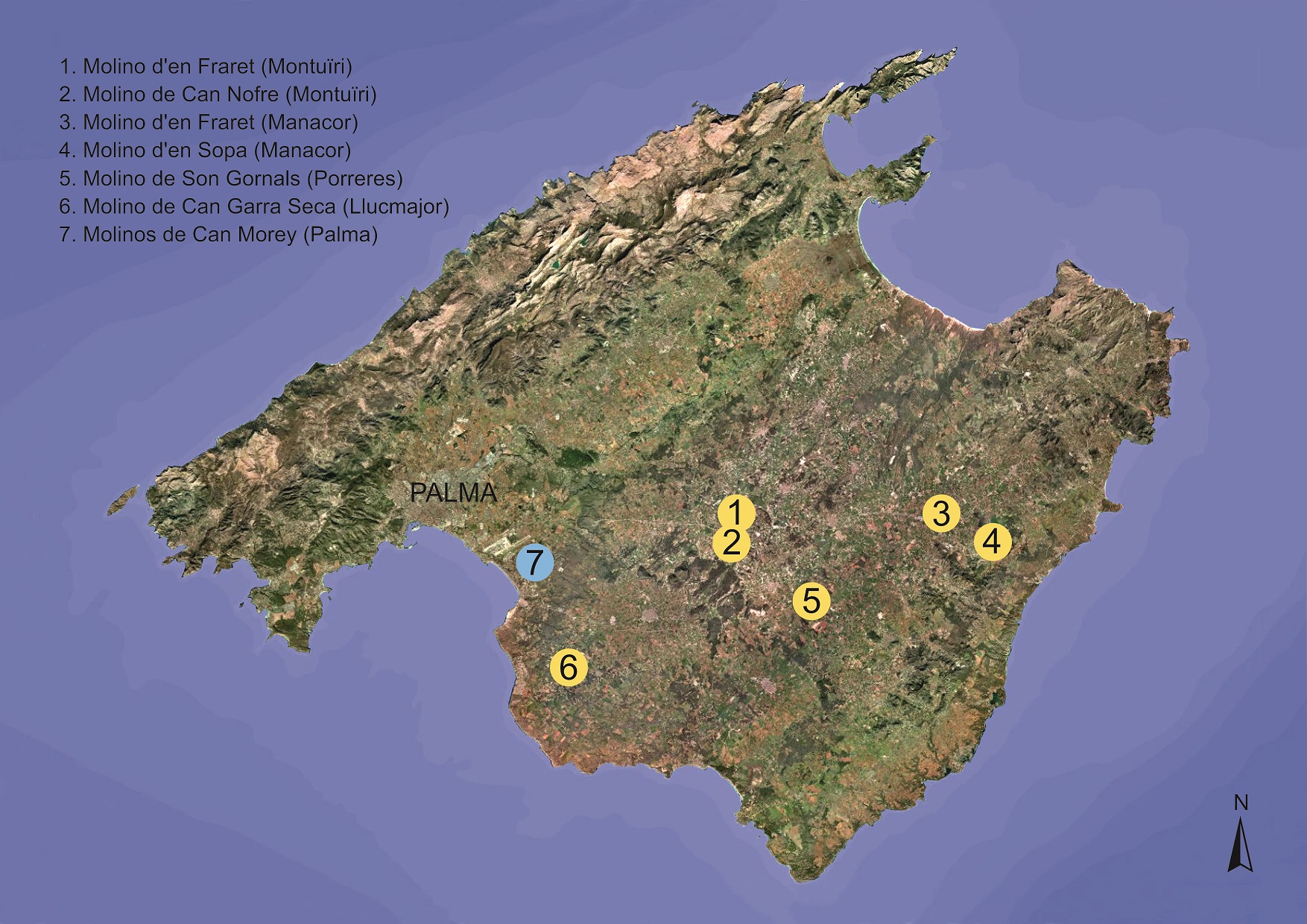 Mapa de los molinos de Mallorca